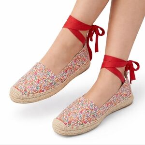 J.Crew Women Espadrilles Floral Canvas Lace Up Ankle Tie Size 9